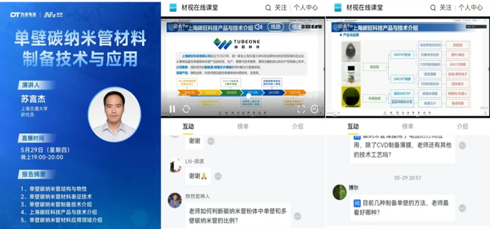 碳旺科技创始人应邀分享《单壁碳纳米管材料制备技术与应用》课程